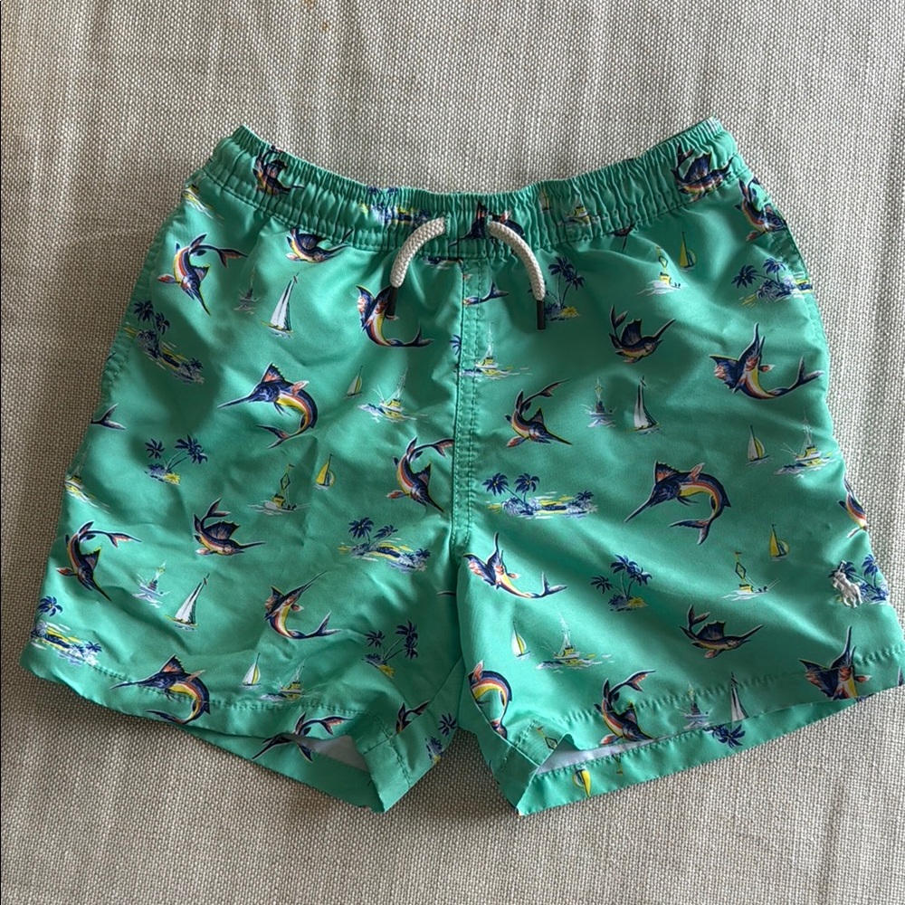 Ralph Lauren Kids Swim Trunks - Green with Marlin Print